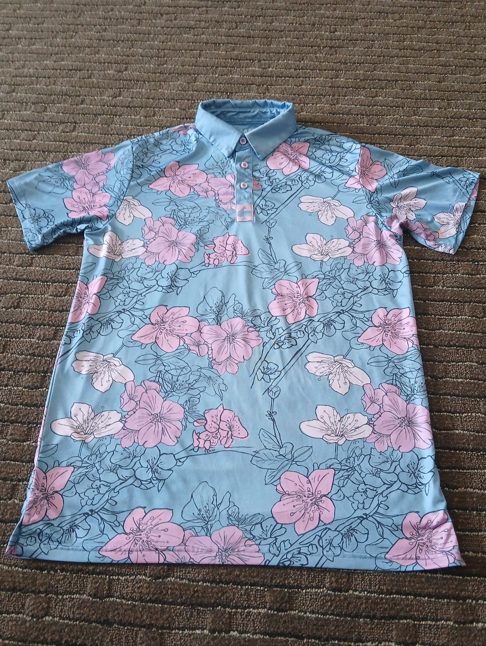 Pins & Aces Floral Print Stretch Performance Golf Polo Shirt Men's Size Medium